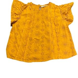 Anthropologie xl embroid ochre color full body ruffle cap/sleeve L28” W28”